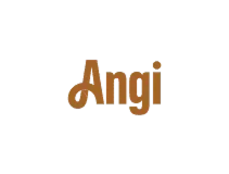The word "Angi" is displayed in bold, orange-brown letters on a black background.