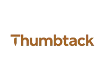 The Thumbtack logo features the word "Thumbtack" in bold, orange letters on a transparent background.